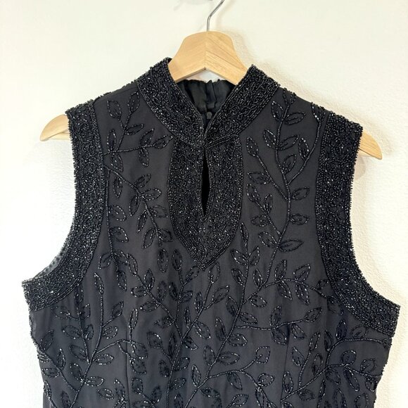 Vintage Y2K 90s Fashion Bug Shirt L Beaded Cheongsam Black Whimsygoth Asian - Picture 2 of 10